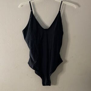 Black V-Neck One-Piece Bodysuit